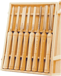 PSI Woodworking Lathe Carving 8 Piece Chisel Set in Wood Box
