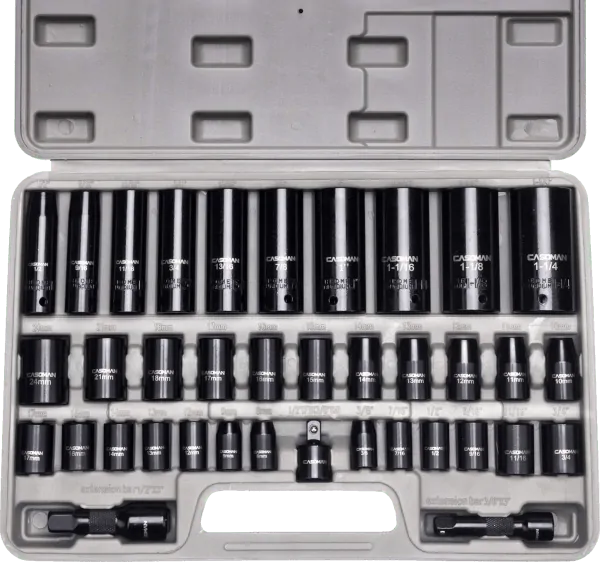 Casoman 35 pcs 3 8 in and 1 2 in SAE metric impact socket sets Casoman 35 pcs 3 8 in and 1 2 in SAE metric impact socket sets