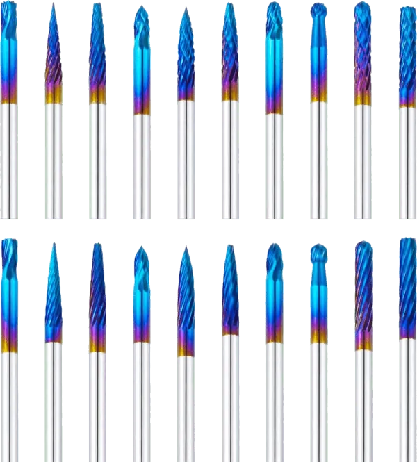 Etoput 20 pcs 1 8 inch shank single double cut solid carbide burr bits
