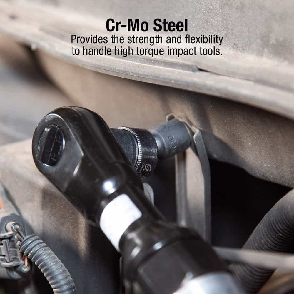 Impact socket being used by hand wrench and angle extention Impact socket being used by hand wrench and angle extention