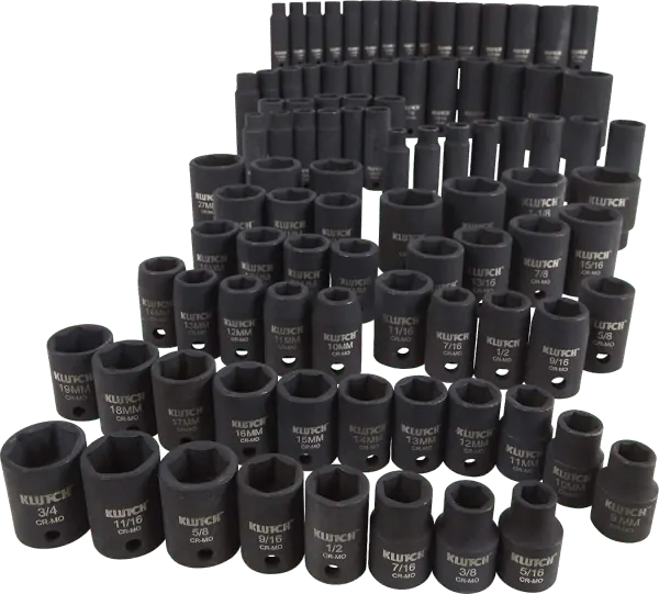 Klutch 94 pcs 3 8 in and 1 2 in SAE metric impact socket sets Klutch 94 pcs 3 8 in and 1 2 in SAE metric impact socket sets
