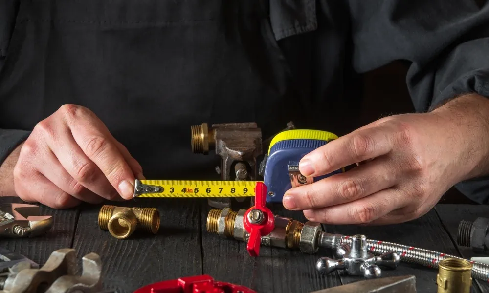 A steel tape measure with pipes