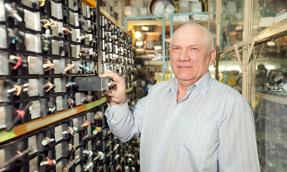 Customer selecting fasteners on a tool store