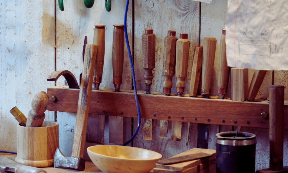 Woodworking tools displayed in table